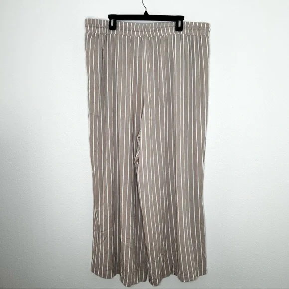 Torrid Womens Beige Striped Wide Leg Pull-On Pants Elastic Waist Pockets 2/ 2X - Picture 5 of 9